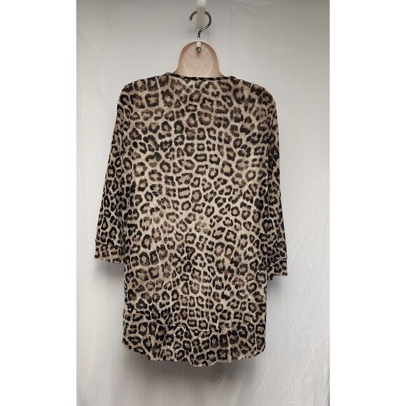 Chico's Leopard Animal Print 2 PC Sheer Tunic Blouse 3/4 Sleeve Color Brown L - Picture 4 of 12